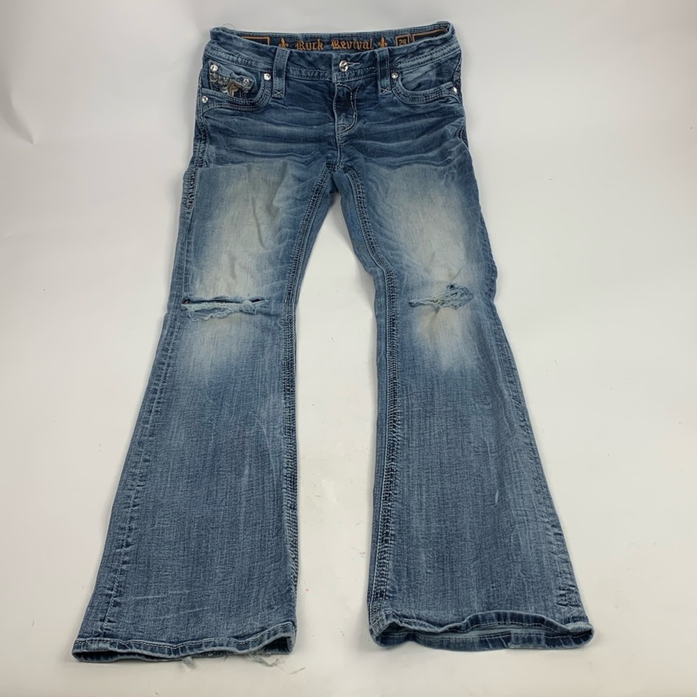 Rock Revival Aleah Bootcut Jeans Size 28 Distressed Stretchy Bling pockets